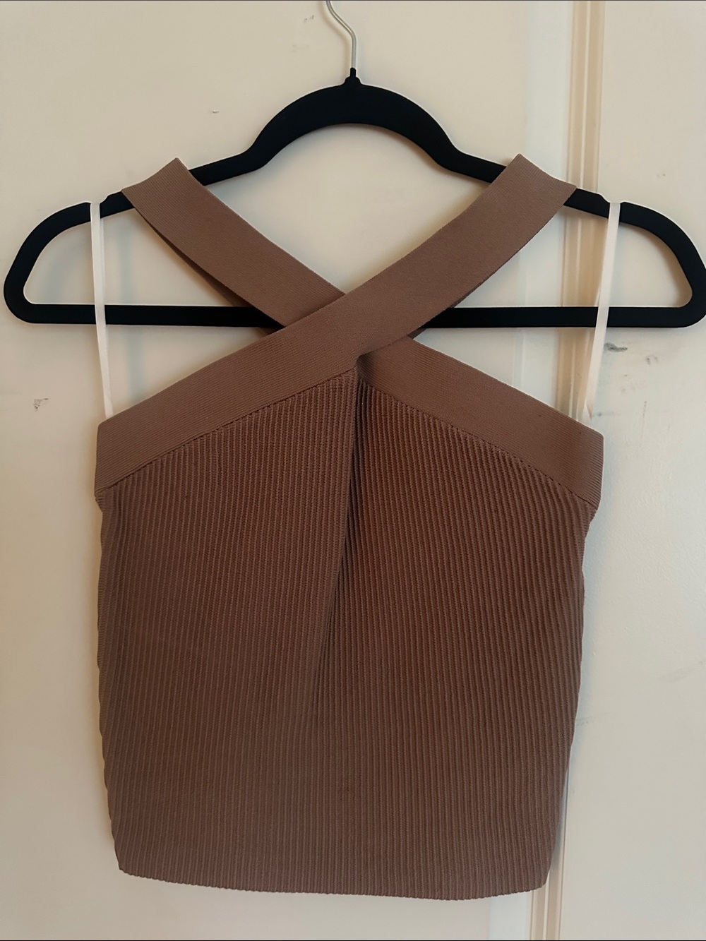 : Aritzia Ribbed Cross-Strap Crop Top — Tan